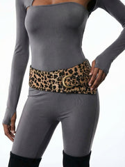 Wide Leopard Print Belt with Buckle