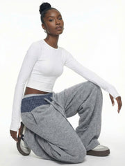 Grey Oversized Sweatpants with Contrast Waistband