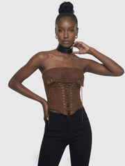 Brown Lace-Up Corset Top