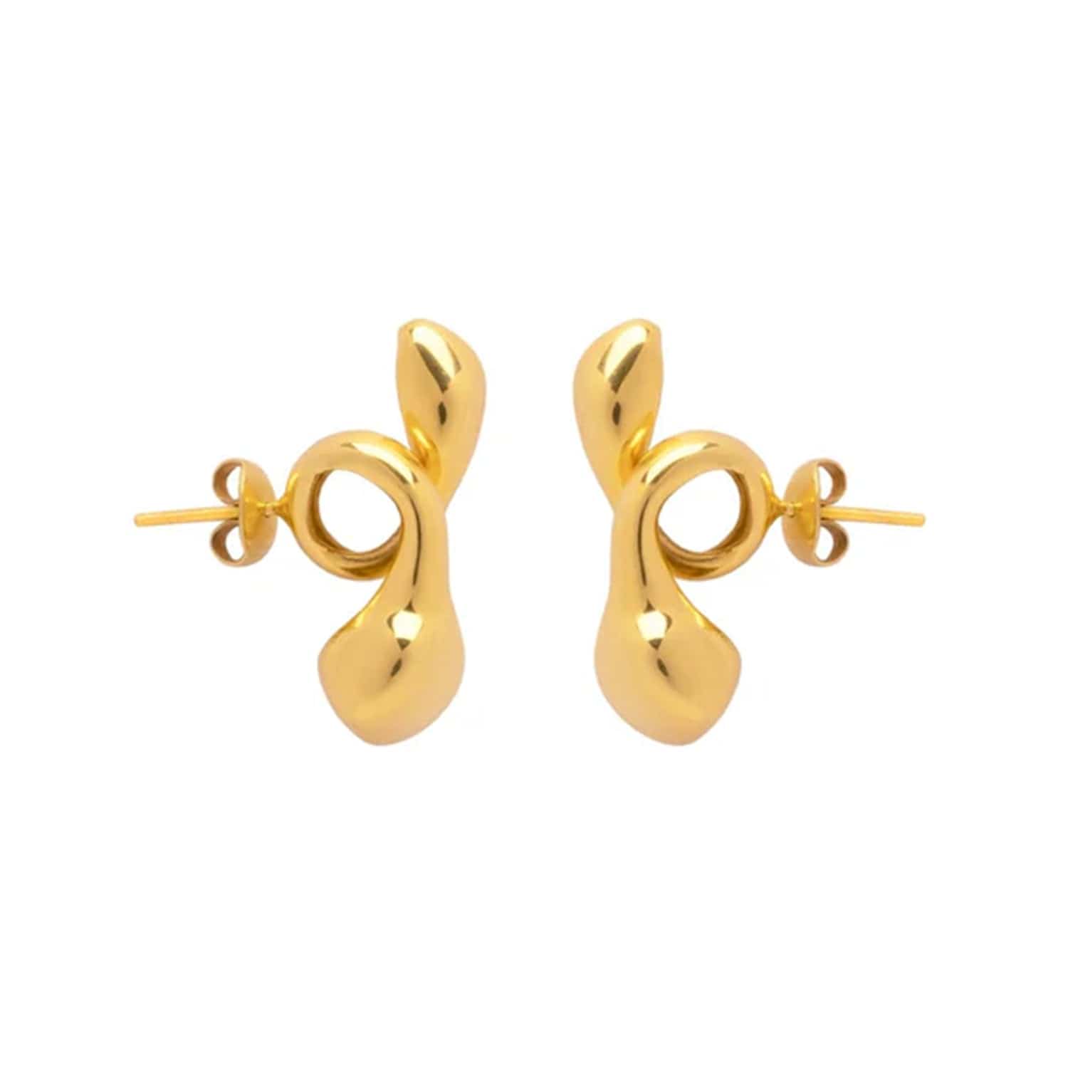 Earrings Looppods featuring sculptural brass design with 18k gold plating for holding AirPods elegantly.
