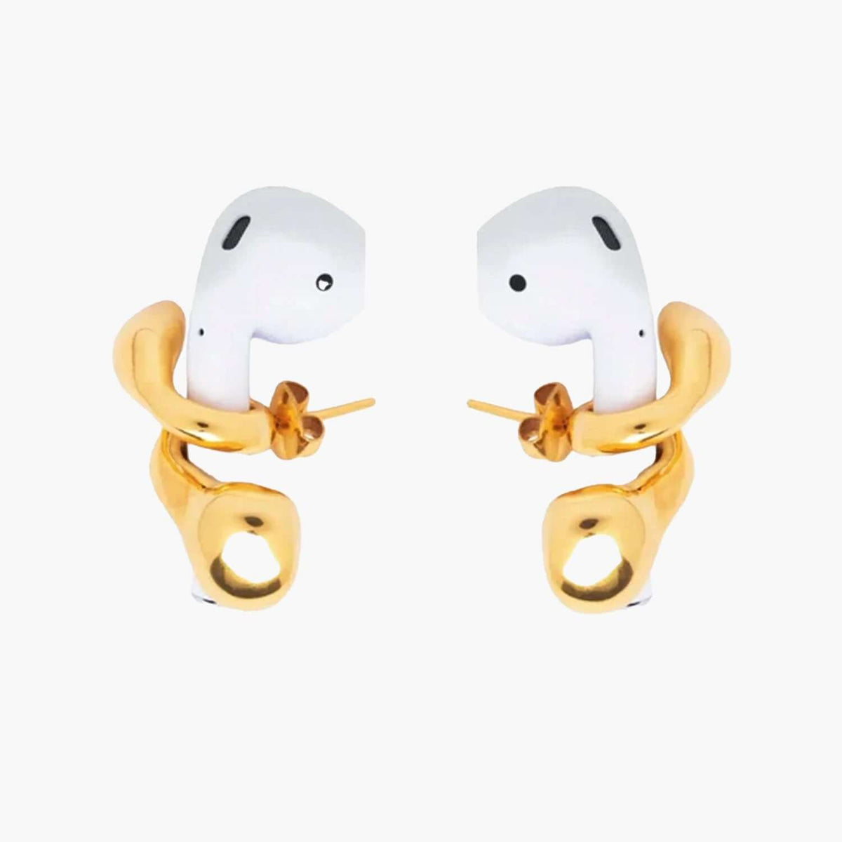 Earrings Looppods featuring elegant 18k gold plated holders for AirPods with a sculptural design.