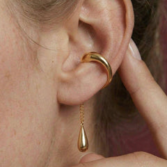 Ear Cuff No Piercing Gold Dewdrop Chain Cartilage Wrap 18K Plated Brass Gift for Her