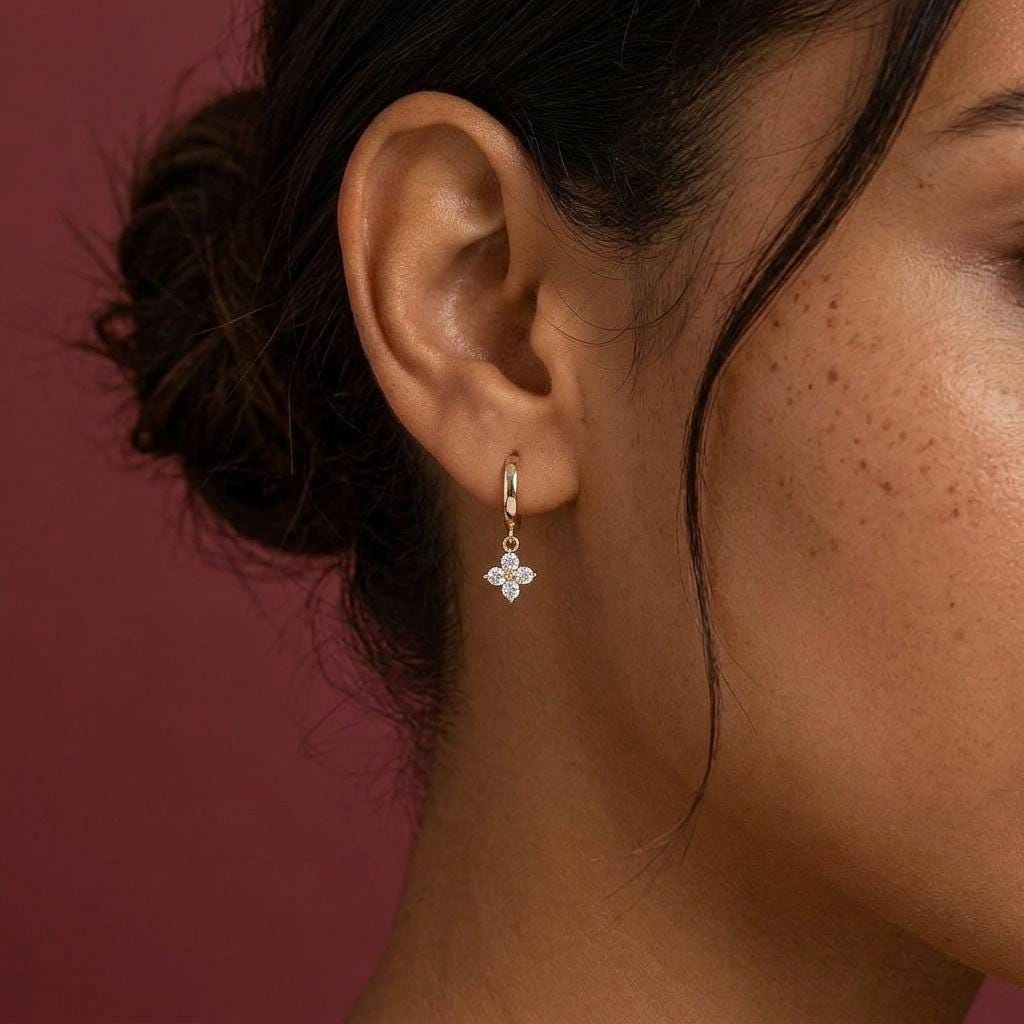 Dangle Hoop Earrings Crystal Flower 18K Gold Plated Huggie Dainty Minimalist Wedding Gift for Her