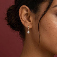Dangle Hoop Earrings Crystal Flower 18K Gold Plated Huggie Dainty Minimalist Wedding Gift for Her