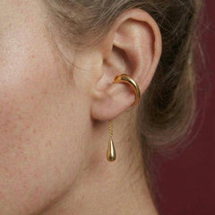 Ear Cuff No Piercing Gold Dewdrop Chain Cartilage Wrap 18K Plated Brass Gift for Her