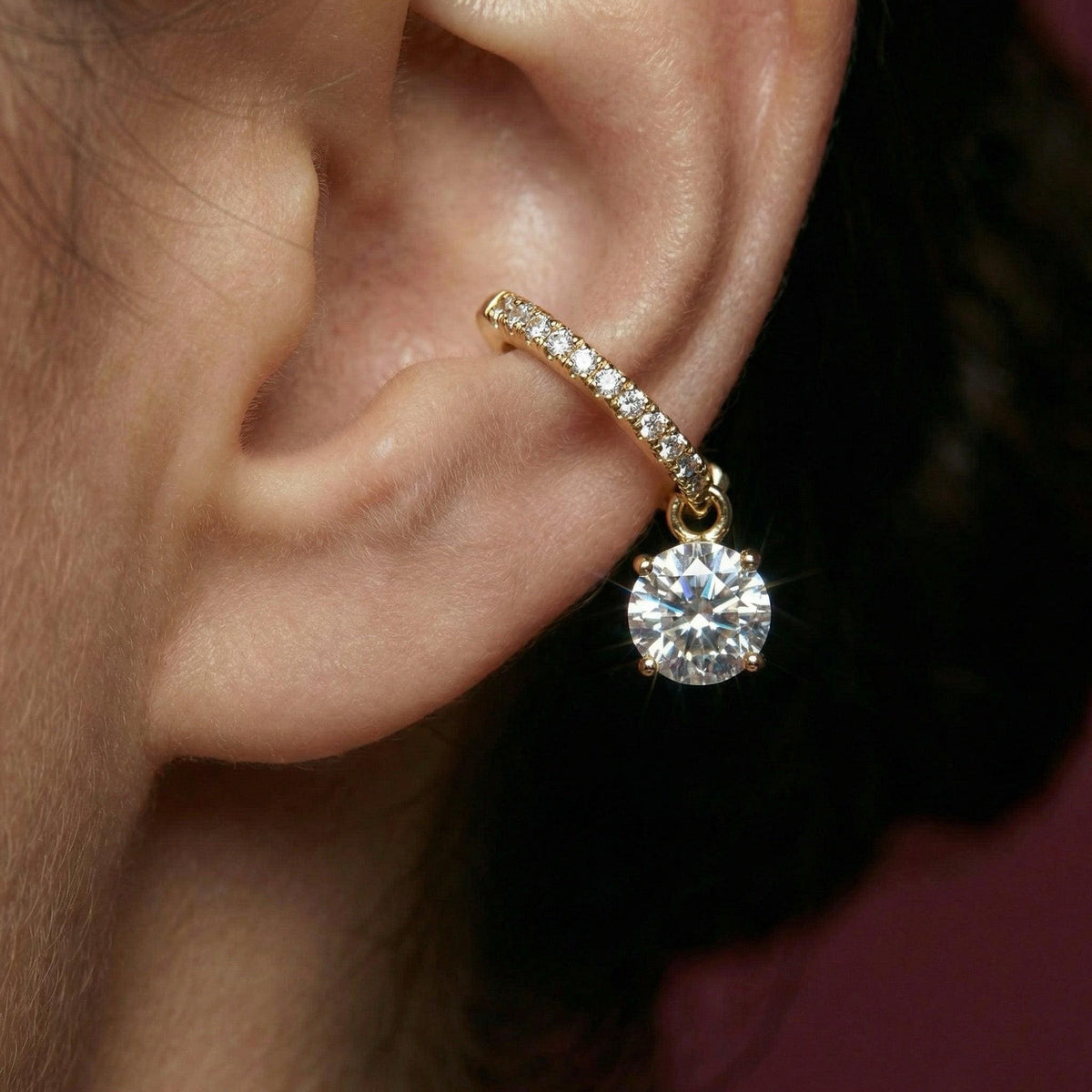 Ear Cuff No Piercing Crystal Drop 18K Gold Plated Brass Dangle Cartilage Wrap Gift for Her