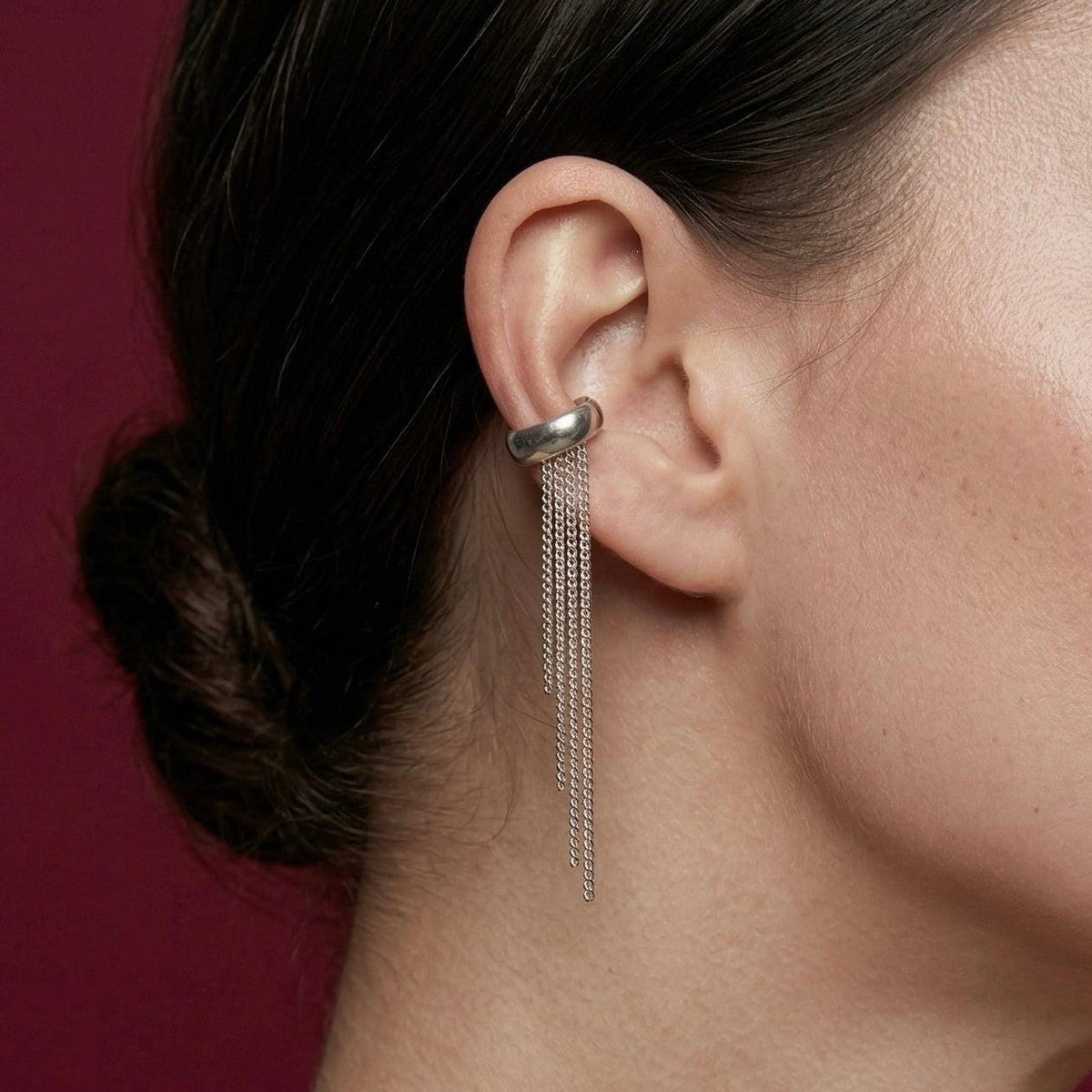 Ear Cuff No Piercing Chain Cascade 18K Platinum Plated Brass Cartilage Wrap Gift for Her