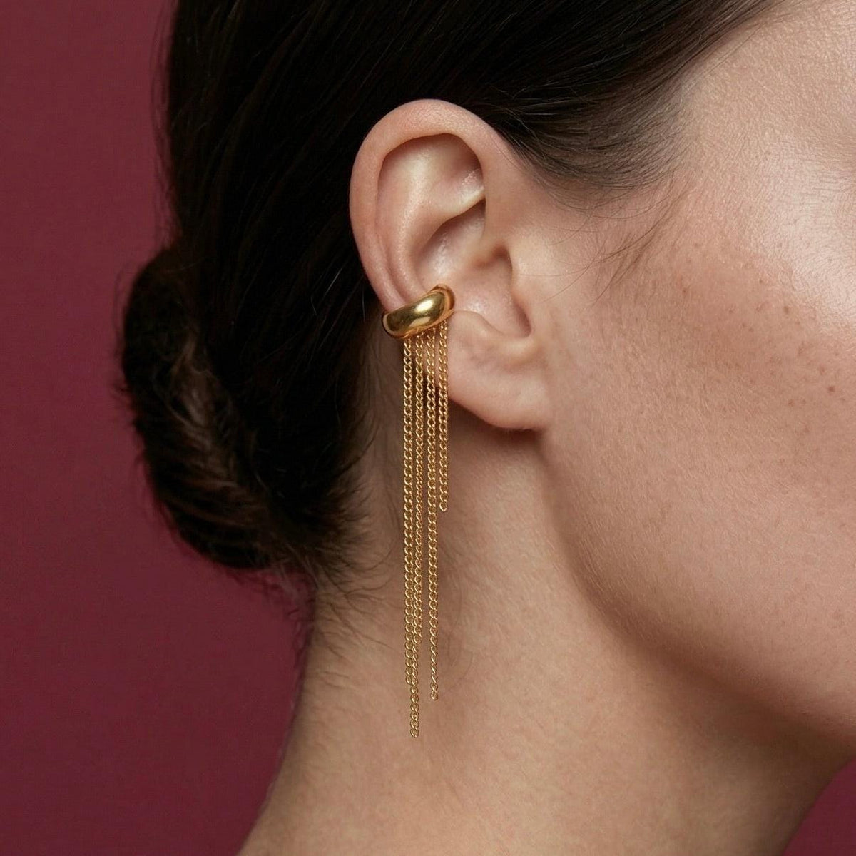 Ear Cuff No Piercing Gold Chain Cascade 18K Plated Brass Cartilage Wrap Gift for Her