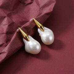 Dangle Earrings Baroque Freshwater Pearl Gold Plated Stud Everyday Gift for Her