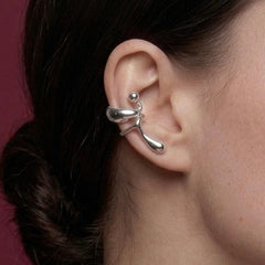 Silver Ear Cuff No Piercing Brass 18K Platinum Plated Sculptural Cartilage Wrap Gift for Her