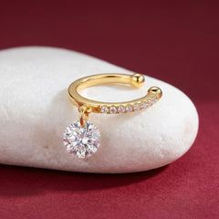 Ear Cuff No Piercing Crystal Drop 18K Gold Plated Brass Dangle Cartilage Wrap Gift for Her