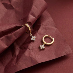 Huggie Hoop Earrings Floral Crystal Charm 18K Gold Plated Brass Dainty Bridesmaid Gift Set