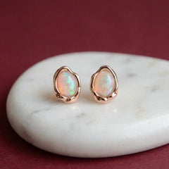 Stud Earrings Fire Opal Rose Gold Plated 925 Sterling Silver October Birthstone Gift for Her