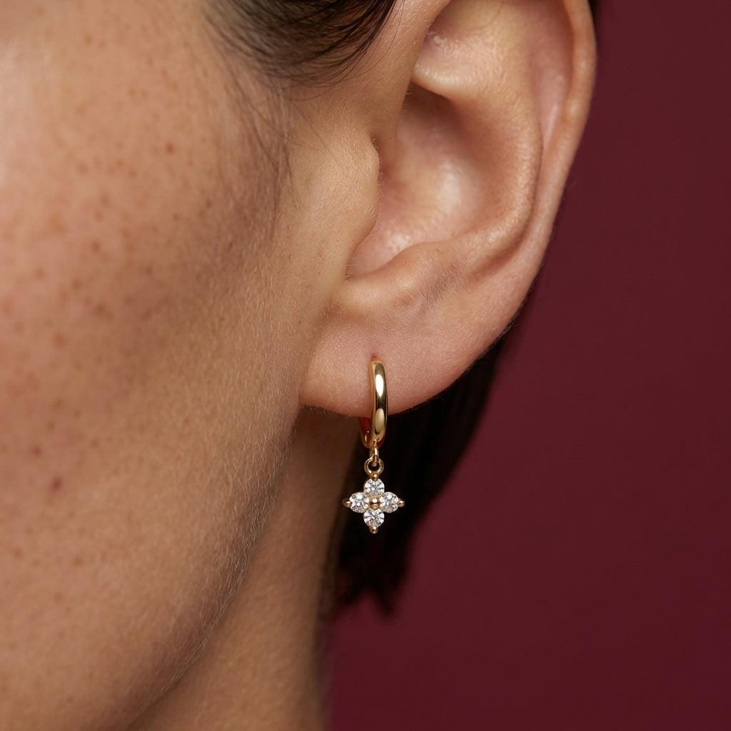 Huggie Hoop Earrings Floral Crystal Charm 18K Gold Plated Brass Dainty Bridesmaid Gift Set