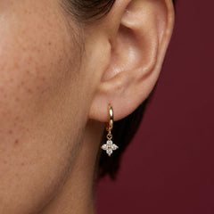 Huggie Hoop Earrings Floral Crystal Charm 18K Gold Plated Brass Dainty Bridesmaid Gift Set