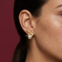 Stud Earrings Bird Swallow Pearl 18K Gold Plated Brass Dainty Minimalist Gift for Her