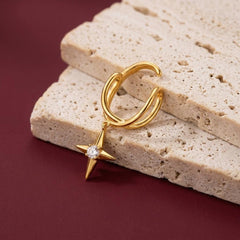 Ear Cuff No Piercing Gold Crystal North Star Charm Brass Gold Plated Celestial Gift