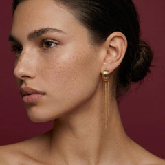 Dangle Earrings Gold Chain Tassel C Hoop Brass Gold Plated Statement Gift for Her