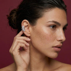 Ear Cuff No Piercing Crystal Leaf Silver Plated Wrap Wedding Everyday Gift