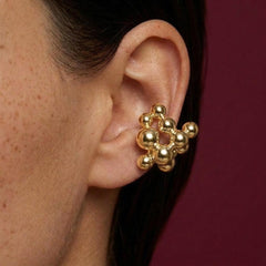 Ear Cuff No Piercing Gold Sphere Cluster Sculptural Wrap Brass Plated Gift for Her