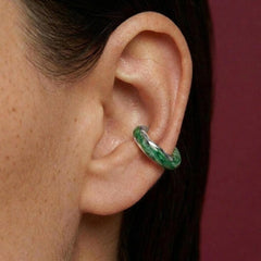 Ear Cuff No Piercing Malachite Green Gold Plated Brass Sculptural Cartilage Gift
