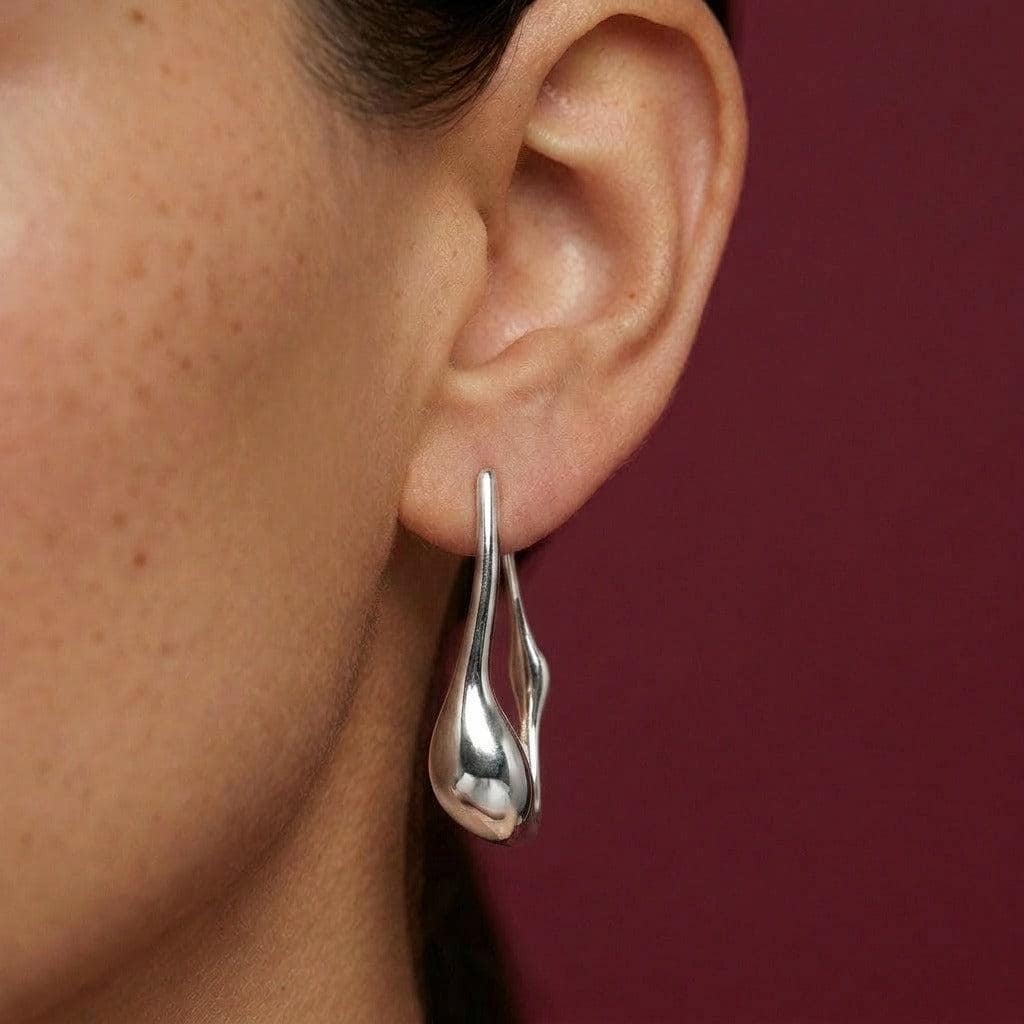 Drop Earrings Silver Plated Sculptural Dangle Statement Asymmetric Modern Gift for Her
