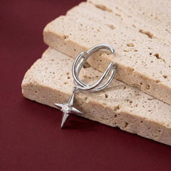 Ear Cuff No Piercing Silver Crystal North Star Charm Brass Silver Plated Celestial Gift