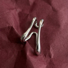 Ear Cuff No Piercing Silver Sculptural Liquid Metal Teardrop Dangle Cartilage Wrap Gift