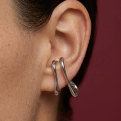 Ear Cuff No Piercing Silver Sculptural Liquid Metal Teardrop Dangle Cartilage Wrap Gift
