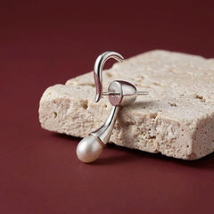Ear Cuff Pearl Drop 925 Sterling Silver Wrap Stud Modern Architectural Bridal Gift