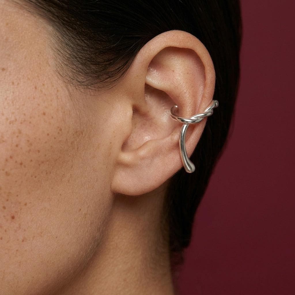 Ear Cuff No Piercing Silver Twisted Sculptural Cartilage Wrap Brass Plated Gift for Her