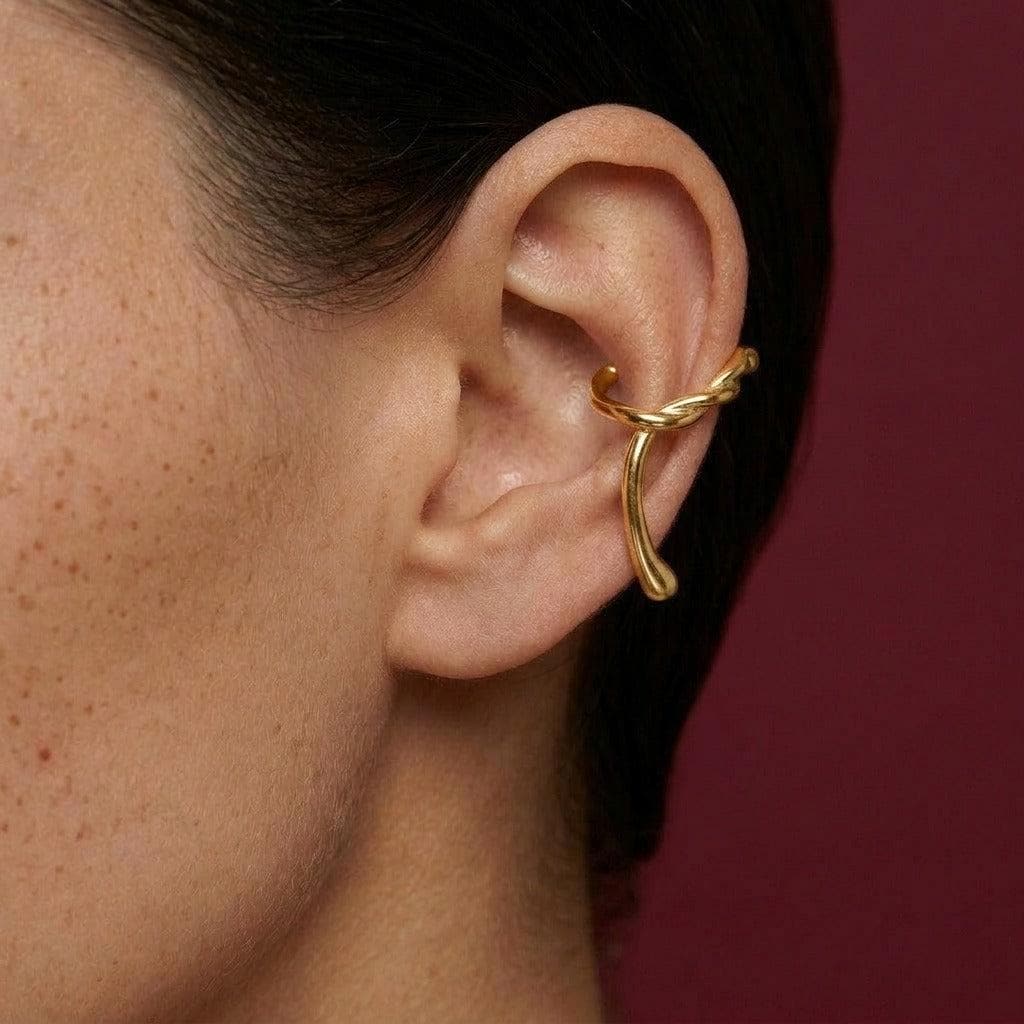 Ear Cuff No Piercing Gold Twisted Sculptural Cartilage Wrap Brass Gold Plated Gift for Her
