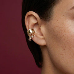 Ear Cuff Crystal Chain Tassel Gold Pave Cartilage Wrap No Piercing Brass Gift for Her