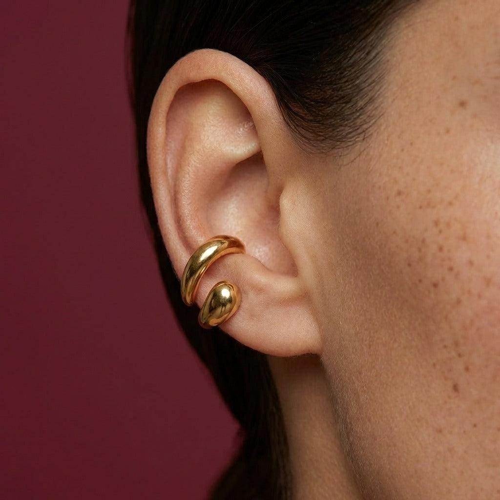 Ear Cuff No Piercing Gold Sculptural Double Band Cartilage Wrap Brass Plated Gift for Her
