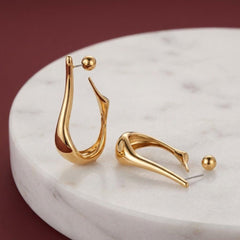 Drop Earrings Brass Gold Plated Sculptural Dangle Statement Asymmetric Modern Gift for Her
