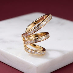 Ear Cuff Crystal Pave Gold Plated Triple Band No Piercing Stacked Look Gift for Her