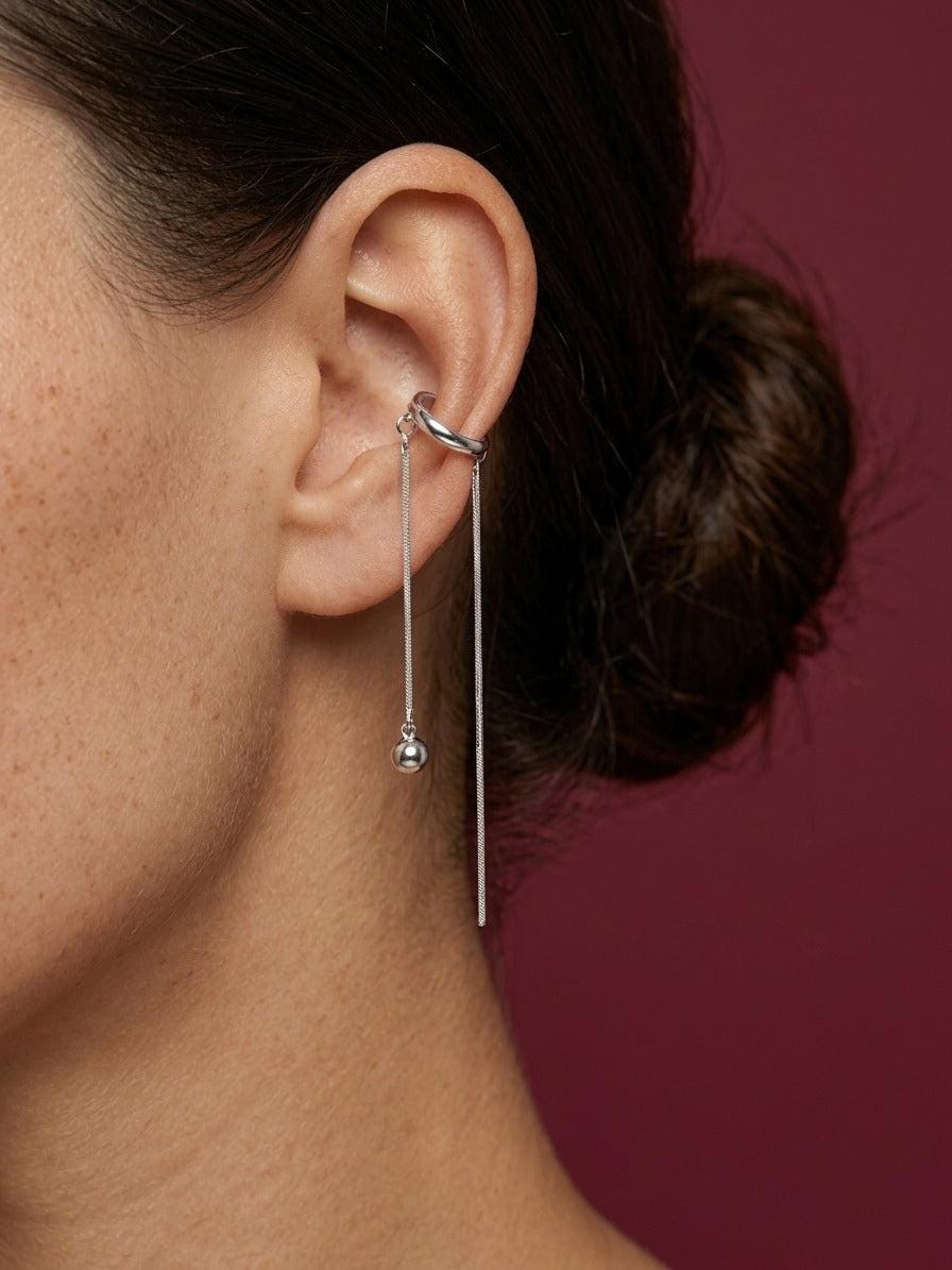 Ear Cuff Silver Chain Tassel Minimalist Cartilage No Piercing Brass Gift for Her
