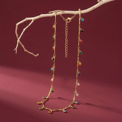 Choker Necklace Crystal Multi Stone Brass Gold Plated Colorful Charm Dangle Gift for Her