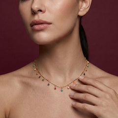 Choker Necklace Crystal Multi Stone Brass Gold Plated Colorful Charm Dangle Gift for Her