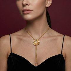 Lariat Necklace Pearl Flower Gold Tassel Y-Drop Chain Wedding Bridal Statement Gift