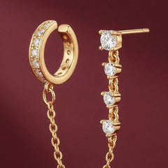 Ear Cuff Chain Earring Set Crystal Gold Plated Brass Helix Cartilage Climber Gift