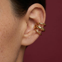 Ear Cuff No Piercing Gold Triple Band Chunky Brass Gold Plated Cartilage Wrap Gift