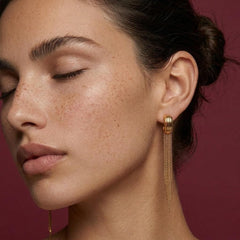 Dangle Earrings Gold Chain Tassel C Hoop Brass Gold Plated Statement Gift for Her