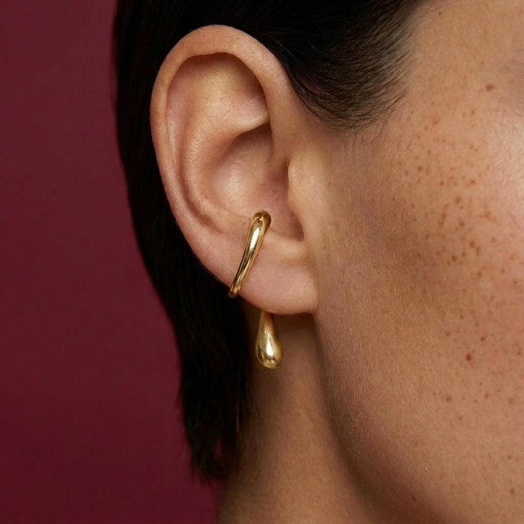 Ear Cuff No Piercing Gold Teardrop Sculptural Conch Wrap Brass Statement Gift for Her