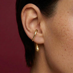 Ear Cuff No Piercing Gold Teardrop Sculptural Conch Wrap Brass Statement Gift for Her