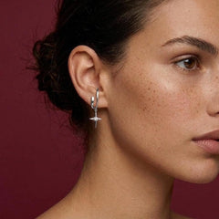 Ear Cuff No Piercing Silver Crystal North Star Charm Brass Silver Plated Celestial Gift