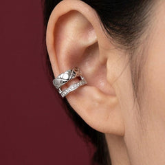 Ear Cuff Crystal Brass Silver Plated Quilted Diamond Pattern Cartilage No Piercing Gift