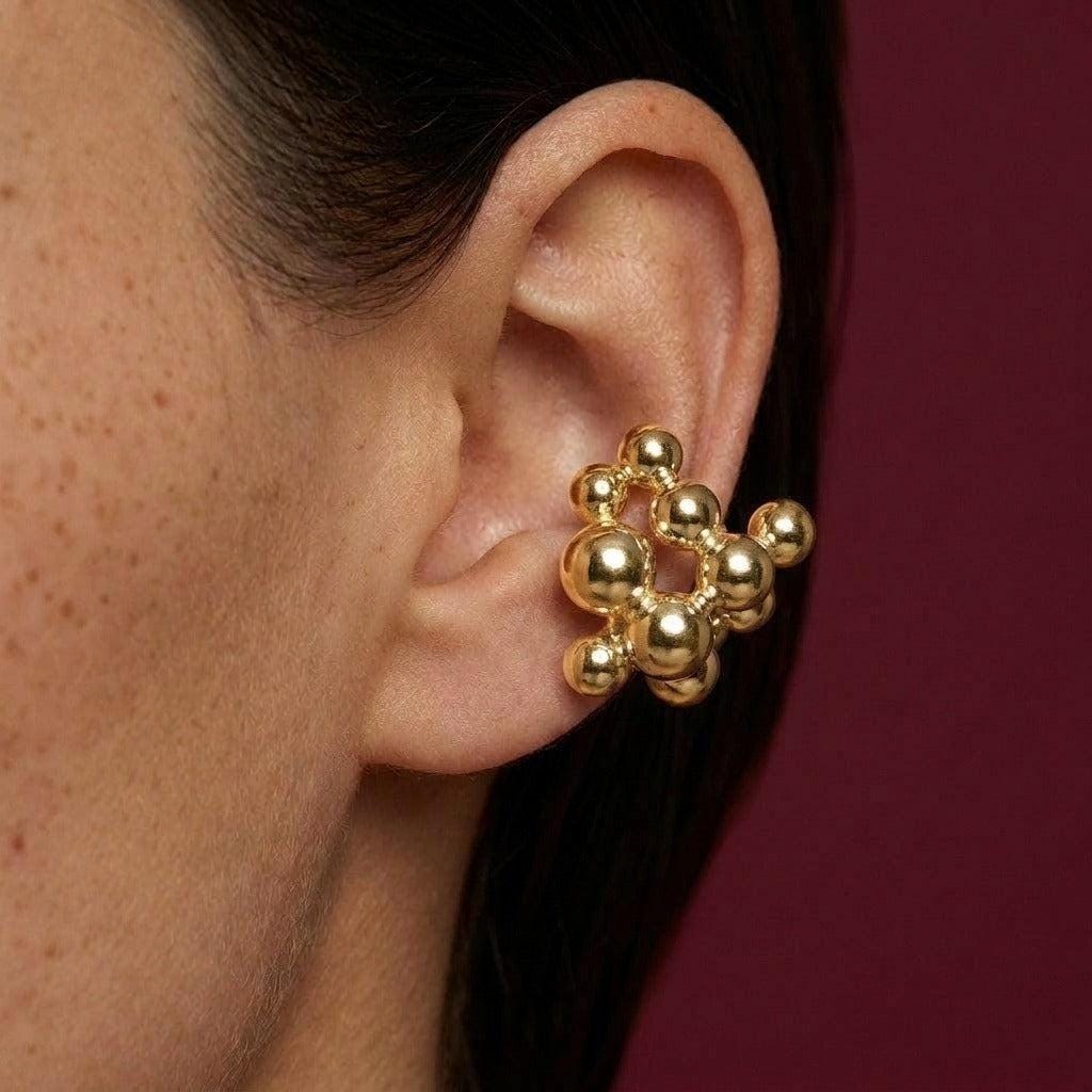 Ear Cuff No Piercing Gold Sphere Cluster Sculptural Wrap Brass Gold Plated Gift for Her