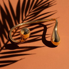 Gold Teardrop Cuff Bracelet — Sculptural Open Bangle, Minimalist Modern Jewelry for Her
