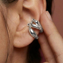 Ear Cuff No Piercing Silver Sculptural Triple Band Brass Silver Plated Statement Gift